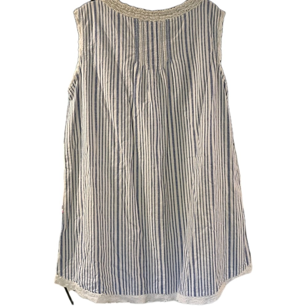 CW Classics Women's 100% Cotton Sleeveless Blue & White Strip Blouse Top Size 1X - Picture 3 of 6